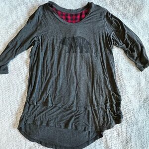 Latched Mama Dark Gray Scoop-Neck Tunic with Red Plaid Lining